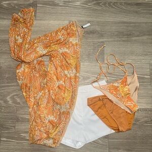 Windsor Orange and White Swim Coverup with Ruching